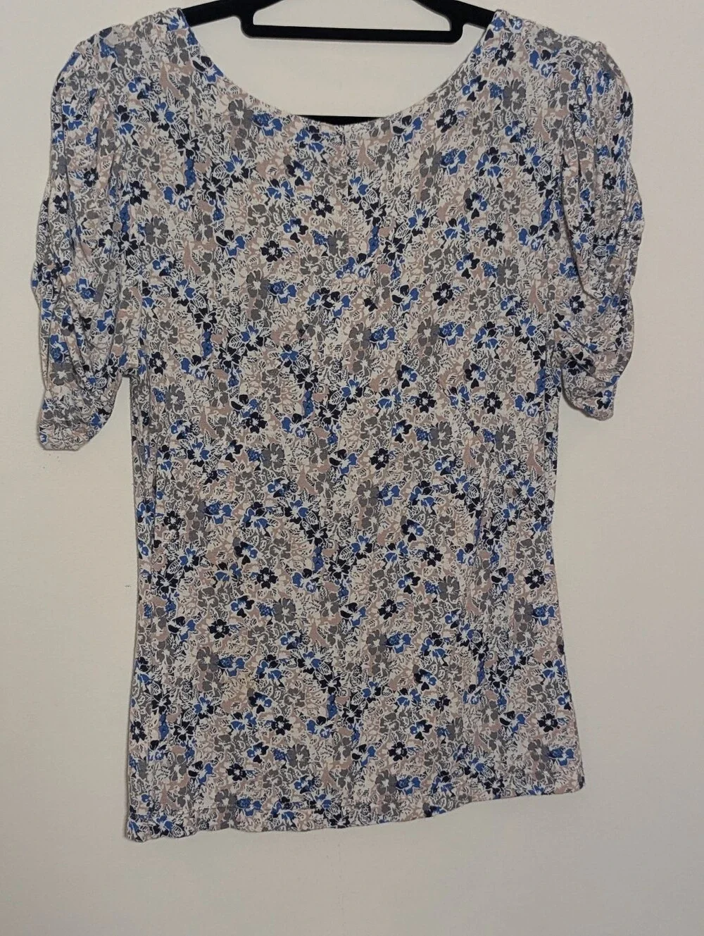 Free People Hollywood Floral Top XS Ruched Puff Sleeves Button Front Boho